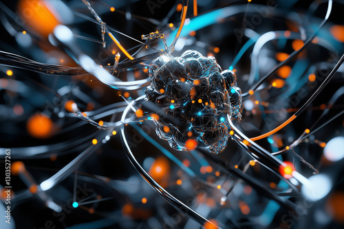 Electronic circuit board, digital background perfect for tech processes, neural networks, artificial intelligence, data transfer and encryption