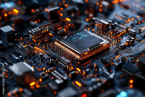 Obraz na płótnie Electronic circuit board, digital background perfect for tech processes, neural networks, artificial intelligence, data transfer and encryption w salonie