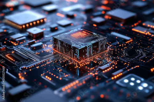 Obraz na płótnie Electronic circuit board, digital background perfect for tech processes, neural networks, artificial intelligence, data transfer and encryption w salonie