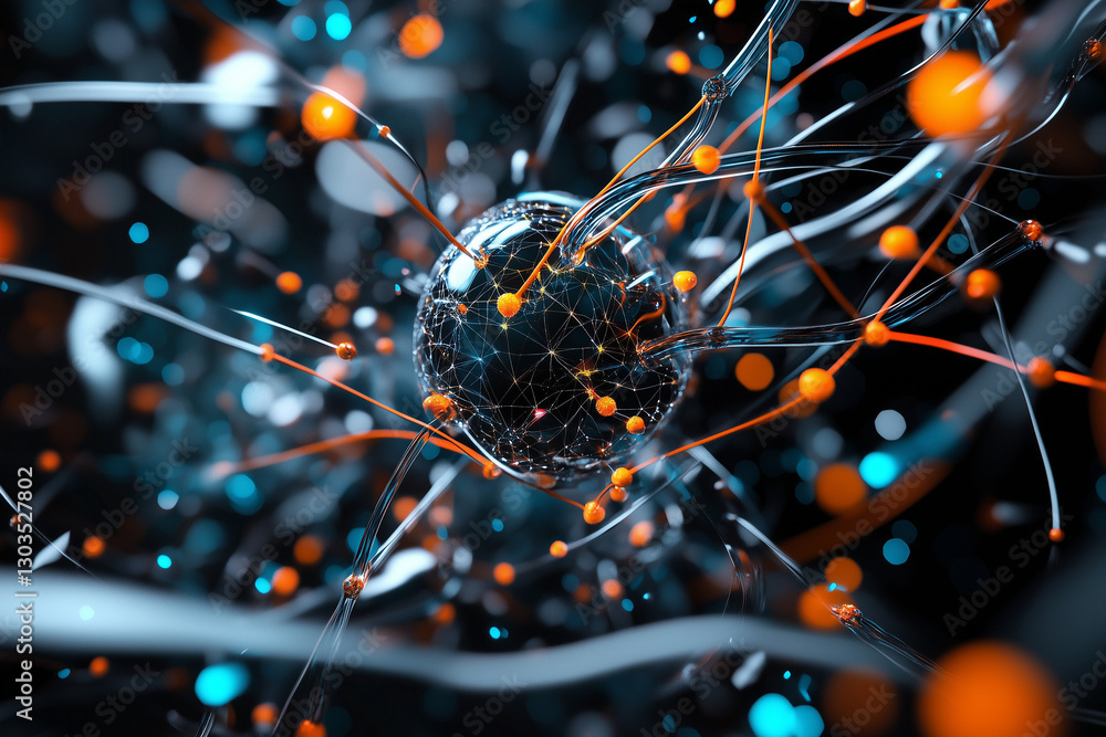 Electronic circuit board, digital background perfect for tech processes, neural networks, artificial intelligence, data transfer and encryption