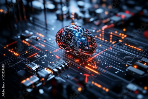 Electronic circuit board, digital background perfect for tech processes, neural networks, artificial intelligence, data transfer and encryption