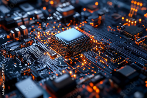 Obraz na płótnie Electronic circuit board, digital background perfect for tech processes, neural networks, artificial intelligence, data transfer and encryption w salonie