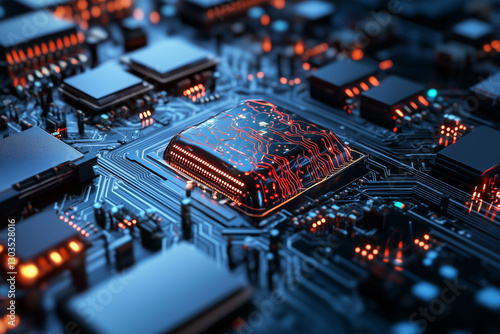 Obraz na płótnie Electronic circuit board, digital background perfect for tech processes, neural networks, artificial intelligence, data transfer and encryption w salonie