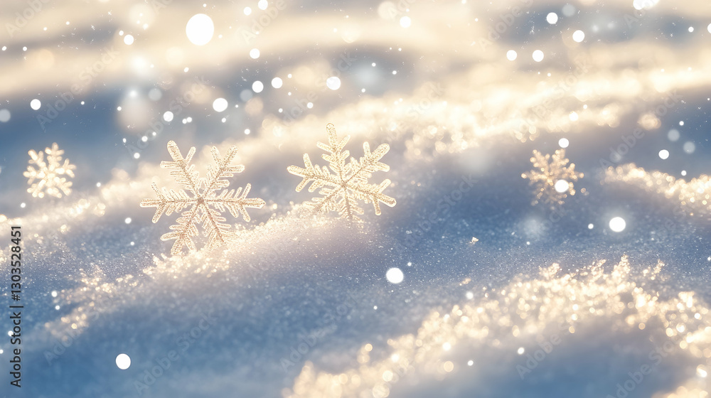 Snowflakes On Snow - Christmas And Winter Background - Natural Snowdrift Close Up With Abstract Light Snowflakes On Snow - Christmas And Winter Background - Natural Snowdrift Close Up With Abstract Light