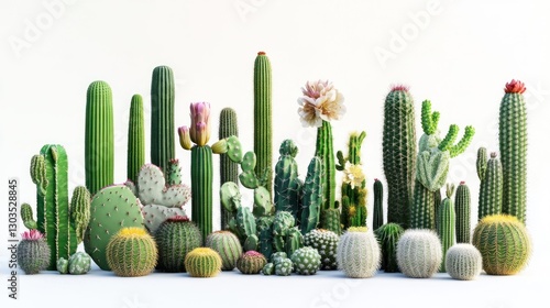 Cactus Collection Various cacti flowers arrangement on clear background