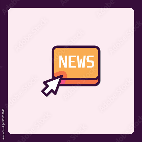 Online news icon with cursor pointing towards orange text box reading news