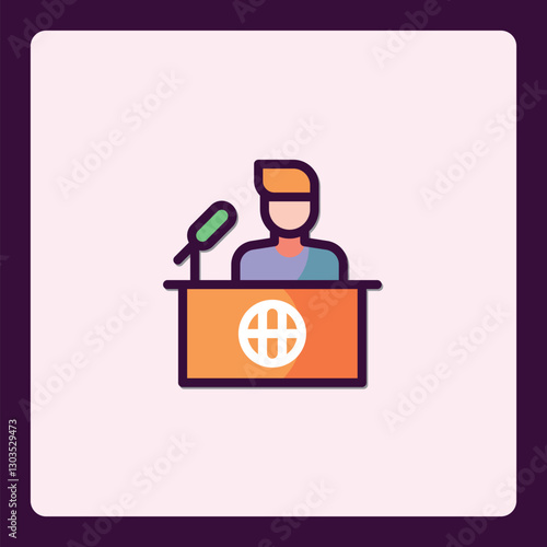Speaker Icon Presenting Ideas and Information at Podium with Microphone