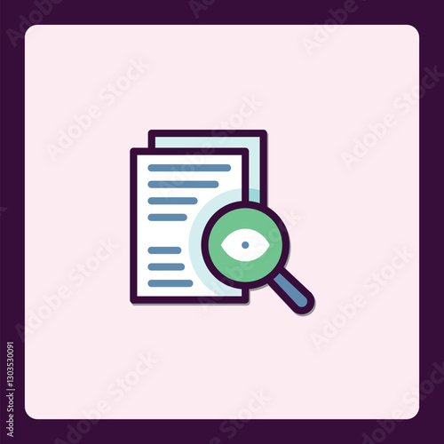 Document scrutiny icon with magnifying glass focusing on eye symbol