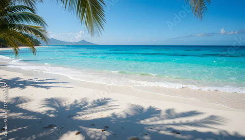 Tropical Beach With Palm Tree Shadows
