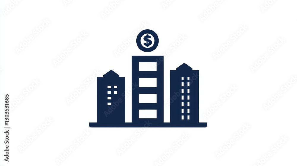 City Buildings with Money Icon, Business Growth, Investment City Buildings with Money Icon, Business Growth, Investment
