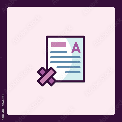 Document with X symbol vector icon for deletion or rejection concept