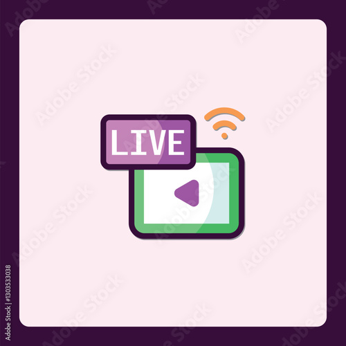 Conceptual live stream broadcast icon illustration for social media platforms
