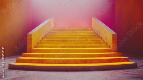 Wallpaper Mural Neon Yellow Steps, Pink Foggy Room, Modern Architecture,  Elevated Perspective Torontodigital.ca