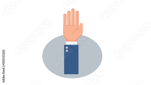 Vector illustration of a raised hand in a voting gesture with a light gray circular background, perfect for websites, apps, and educational materials  
