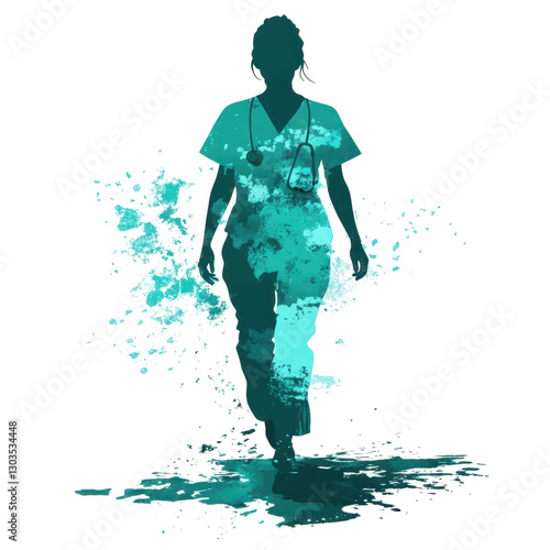 Artistic Nurse Silhouette Watercolor - PNG for Nurse Day
