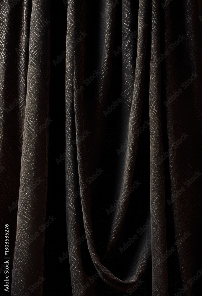 Fototapeta premium close image richly textured dark fabric drapes capturing depth texture soft lighting, plush, material, cloth, background, pattern, folds, details, woven
