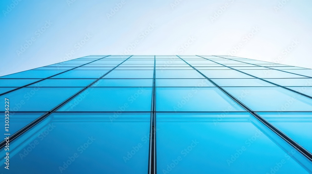 Obraz premium Glass Facade of Modern Building Under Clear Blue Sky Perspective