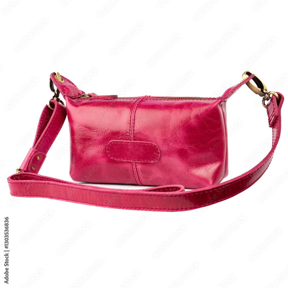 Pink leather shoulder bag for women, isolated on white background Pink leather shoulder bag for women, isolated on white background