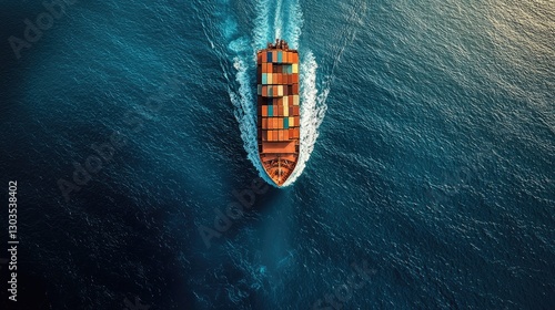 Aerial View of Cargo Container Ship Sailing in Open Ocean – Maritime Transport, Global Trade, International Shipping, Logistics, Freight Forwarding