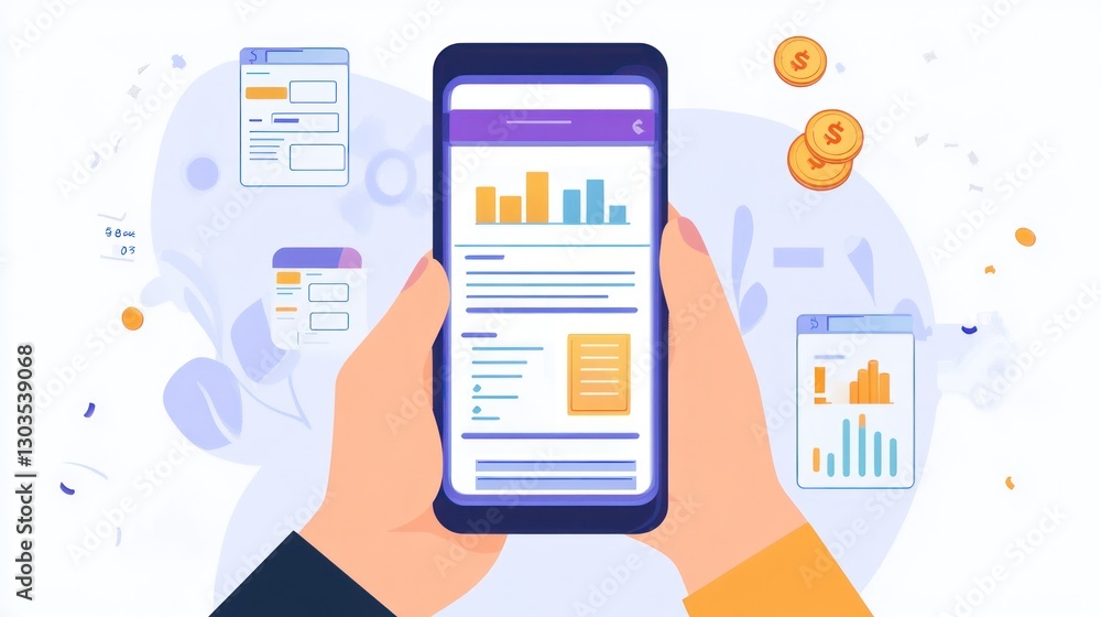 Mobile Financial Application Interface Showing Business Growth Analytics Mobile Financial Application Interface Showing Business Growth Analytics