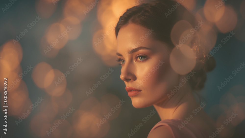 Smiling Woman in Nature with Golden Sunlight Smiling Woman in Nature with Golden Sunlight