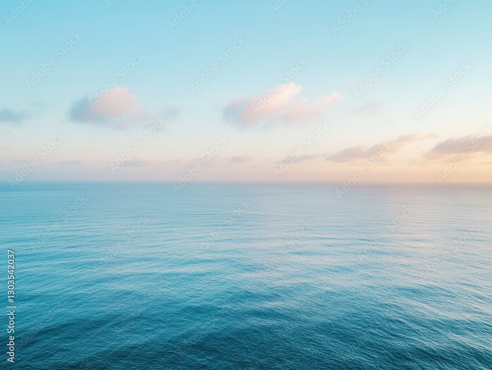 Fototapeta premium Serene Ocean View with Gentle Waves Under a Calm Sky at Sunset, Soft Pastel Colors Creating a Peaceful Atmosphere for Relaxation and Reflection