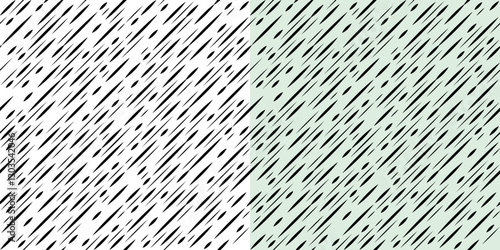 Monochrome seamless pattern of diagonal lines. Black diagonal straight lines of different thickness. Sharpened intermittent dash. Simple geometric background for your projects.