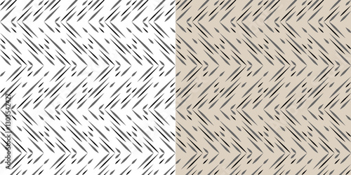Monochrome seamless pattern of zigzag lines. Black diagonal dash. Sharpened intermittent lines of different thickness. Simple geometric background for wallpapers, textile, etc.