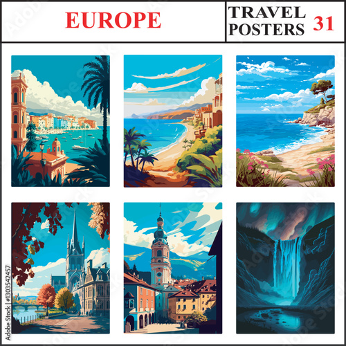 Europe Syracuse Canary Islands Halkidiki Travel Poster Wall Art Print Collection Set Part 31