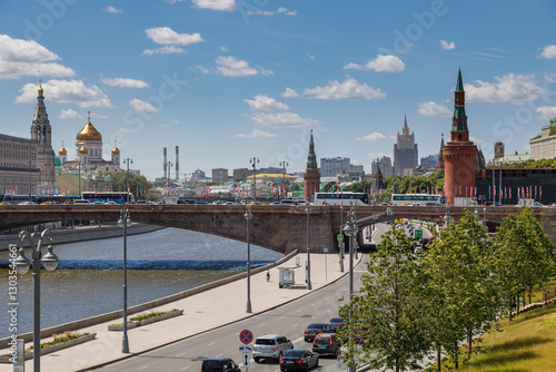 Moscow cityscape featuring the moskva river, the kremlin and the cathedral of christ the saviour