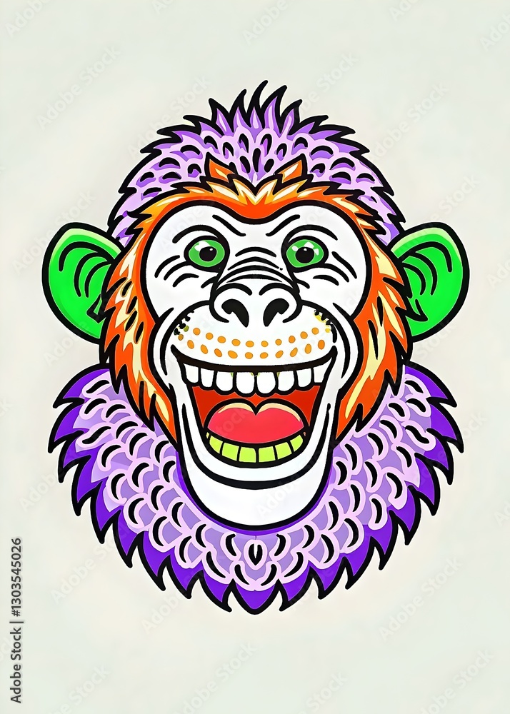 Fototapeta premium Vibrant Monkey Illustration Colorful Exciting Expressive Happy Fun Artistic Design