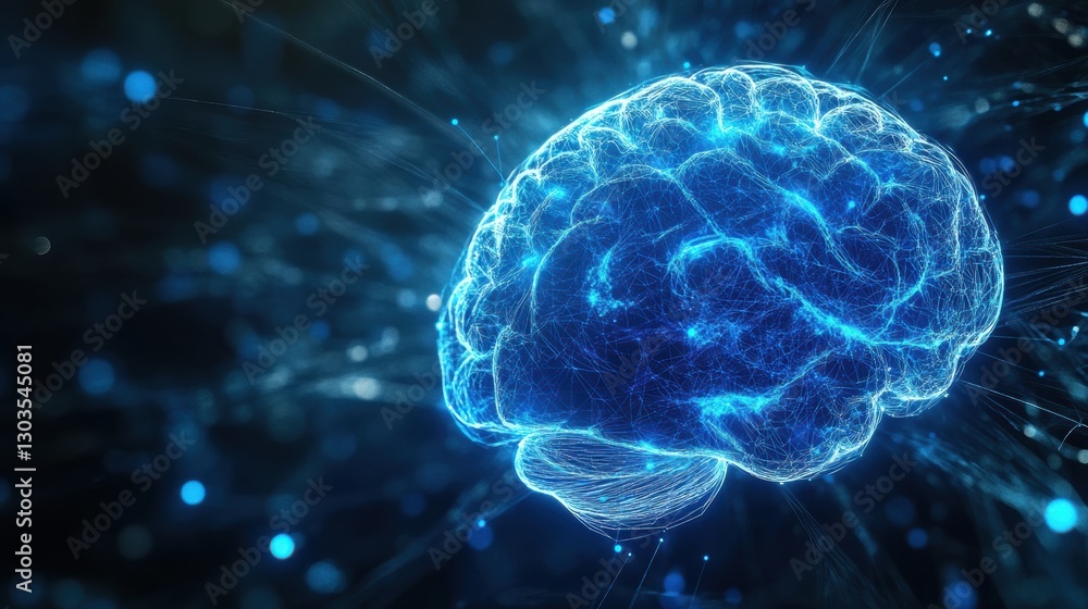 Abstract futuristic brain with cybernetic neural signal Abstract futuristic brain with cybernetic neural signal
