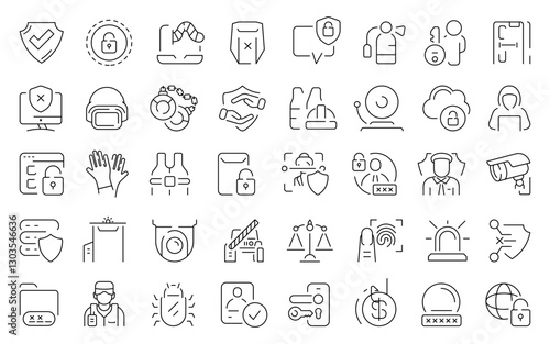 Security and Privacy Line Icons – Cyber Protection, Surveillance, Data Safety