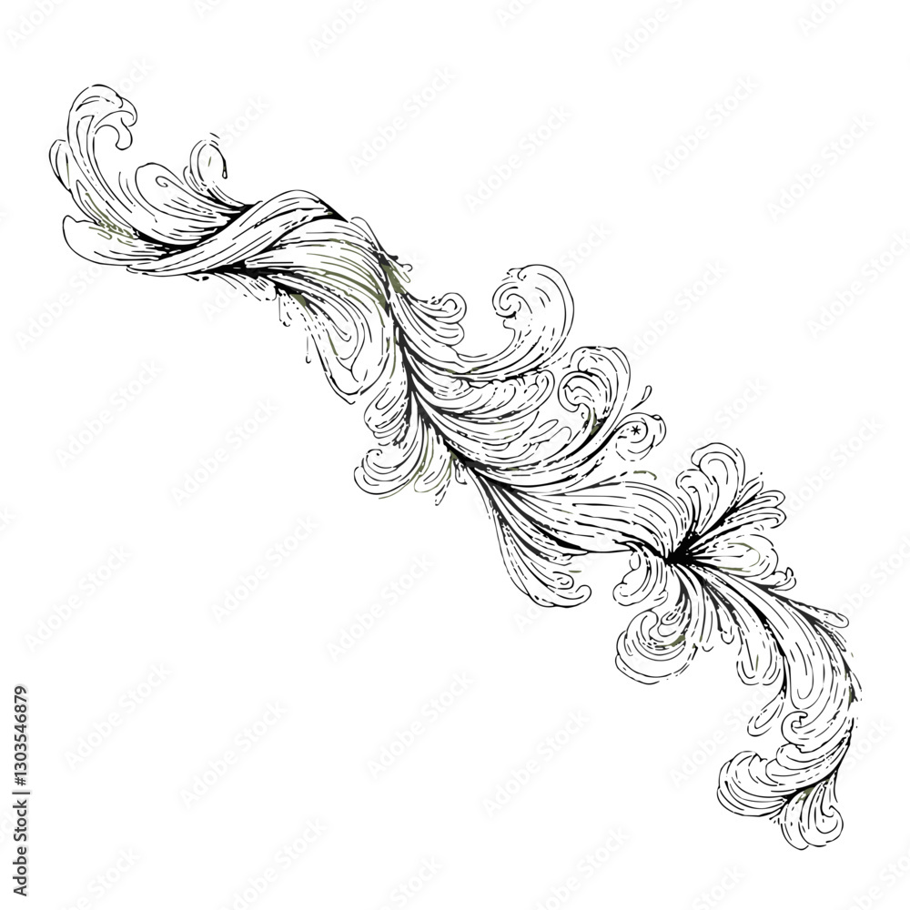 Fototapeta premium Abstract floral swirl tattoo design with intricate line work in black-and-white style 