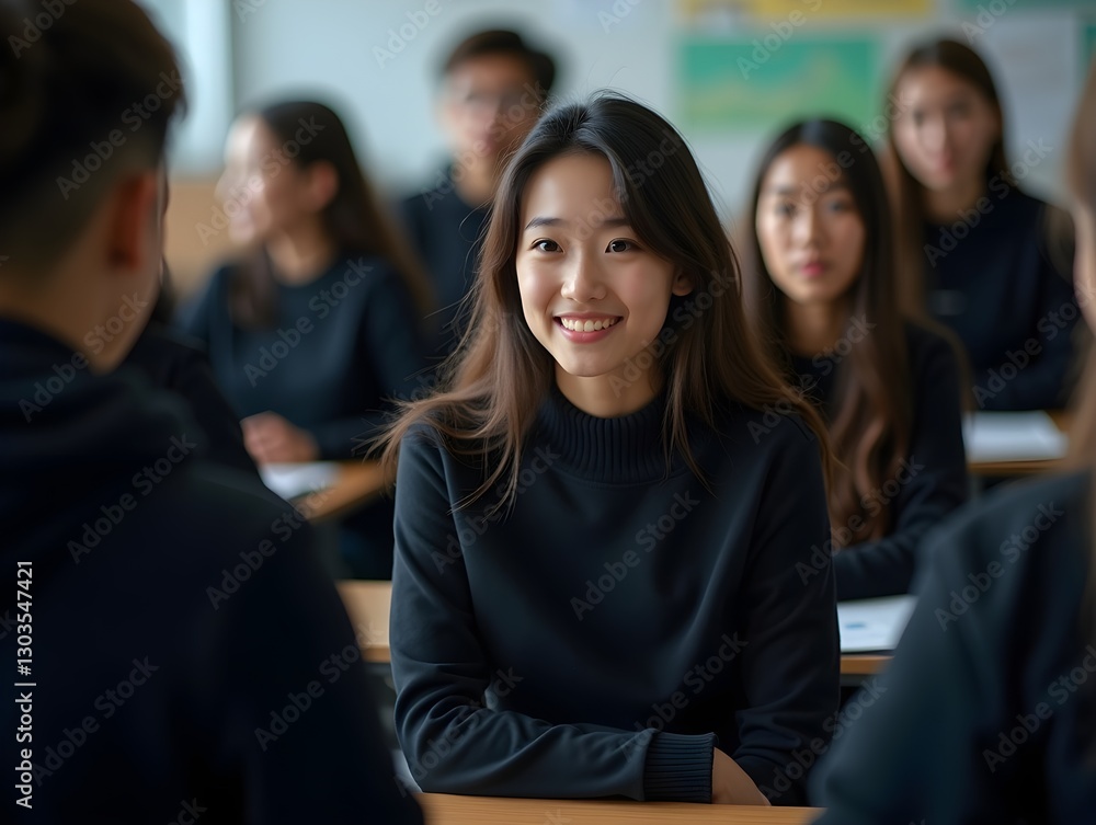 AI generated Engages with a class of students wearing black clothing, educational picture AI generated Engages with a class of students wearing black clothing, educational picture