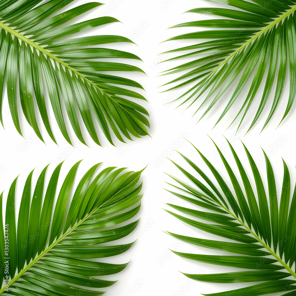 Fototapeta premium Palm Leaves: Tropical Green Background Image isolated on white background
