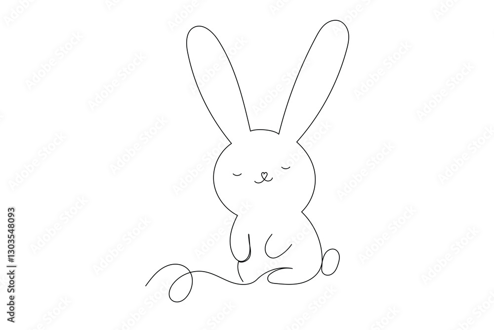 Obraz premium Line Art Easter Bunny Character Doodle Symbol. Cute Baby Rabbit Hand Drawn Portrait. Lovely Mammal Adorable Hare Pet Animal Mascot. Outline Sketch One Continuous Line Art Decoration Illustration. 