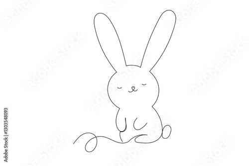 Line Art Easter Bunny Character Doodle Symbol. Cute Baby Rabbit Hand Drawn Portrait. Lovely Mammal Adorable Hare Pet Animal Mascot. Outline Sketch One Continuous Line Art Decoration Illustration.  