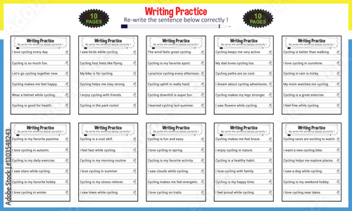 Simple sentence tracing worksheets for children