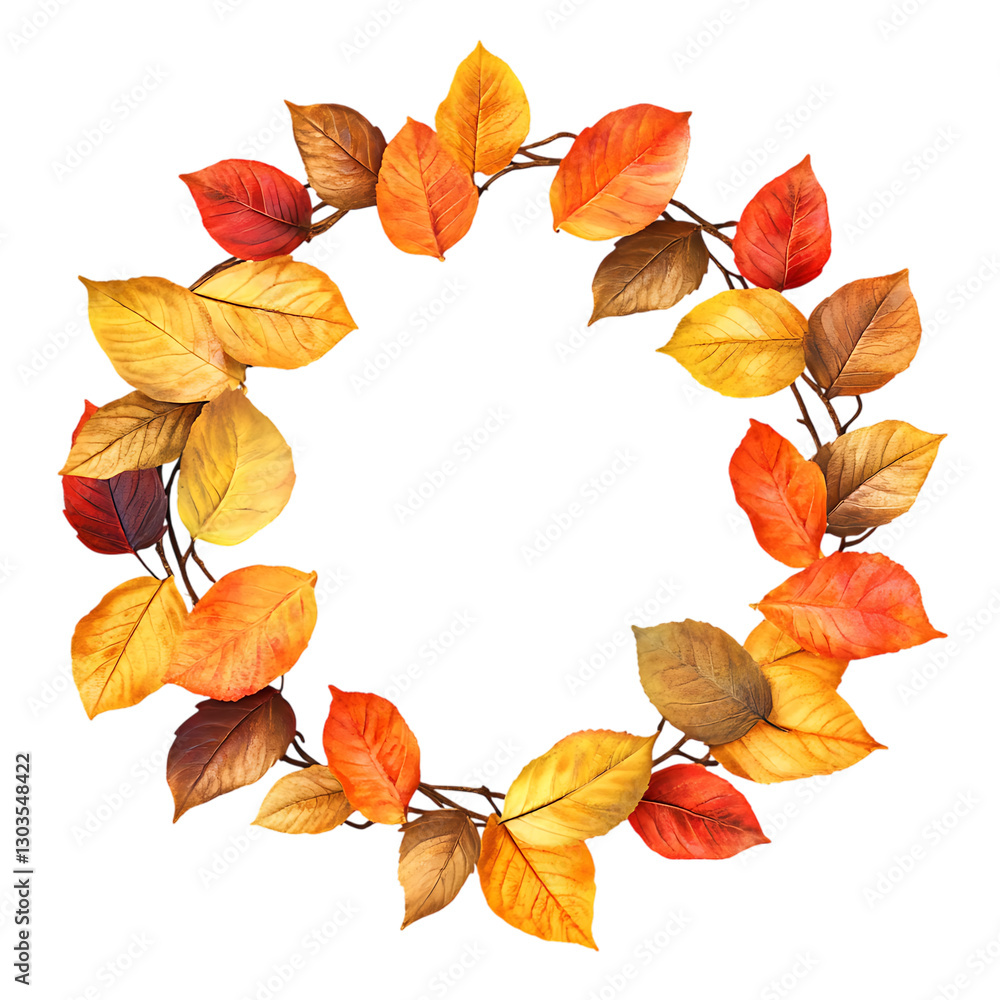 Obraz premium Autumn leaves wreath, fall foliage circle frame.