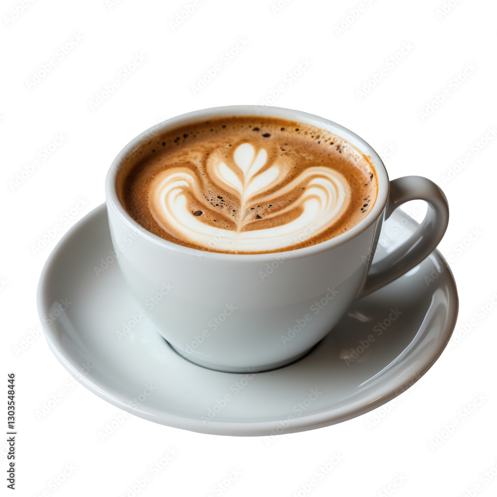 Fototapeta premium White Coffee Cup with Latte Art and Americano Coffee Isolated on Transparent Background.
