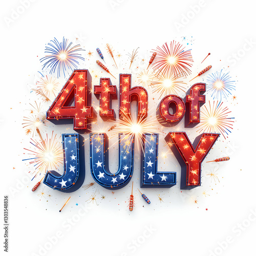 4th of July Fireworks: Images & Graphics isolated on white background