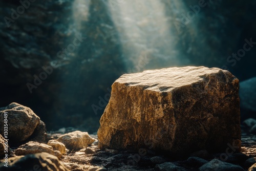 Stone used by Jacob as a pillow with rustic textures and historical details. Biblical visual representation of the Stone of Bethel.