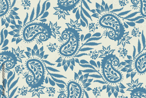 Ikat paisley embroidery on the fabric in Indonesia,India and asian countries.geometric ethnic oriental seamless pattern.Aztec style. illustration.design for texture,fabric,clothing,wrapping,carpet