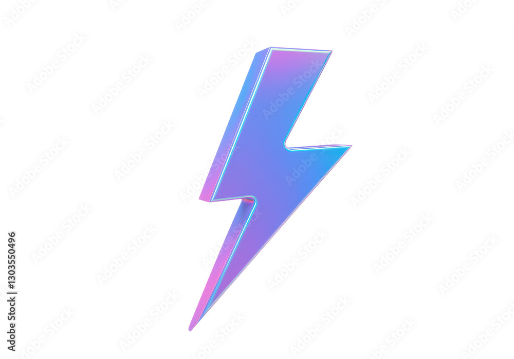 A futuristic iridescent lightning bolt with a smooth reflective surface isolated on transparent background A futuristic iridescent lightning bolt with a smooth reflective surface isolated on transparent background