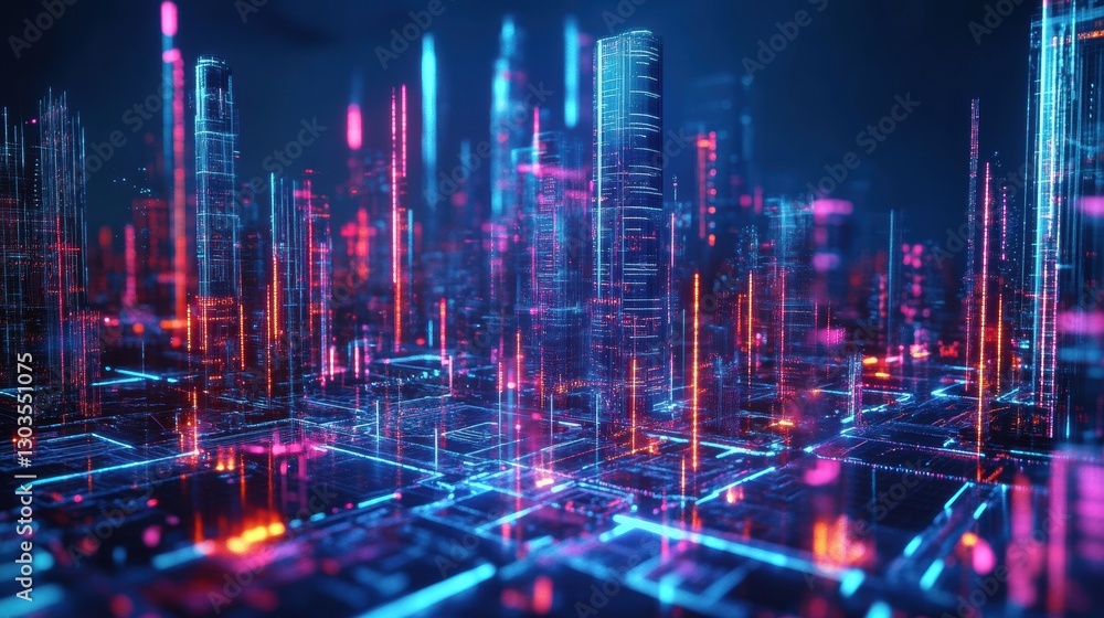 AI Processing Futuristic Holographic City Data AI Processing Futuristic Holographic City Data
