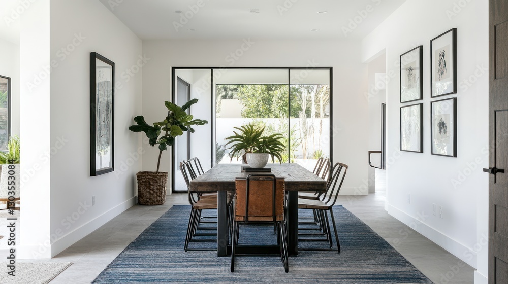 Modern Dining Room with Patio View Modern Dining Room with Patio View