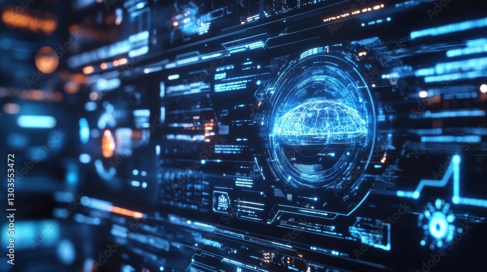 Fototapeta premium AI-driven Holographic Interface Displaying Futuristic Concept