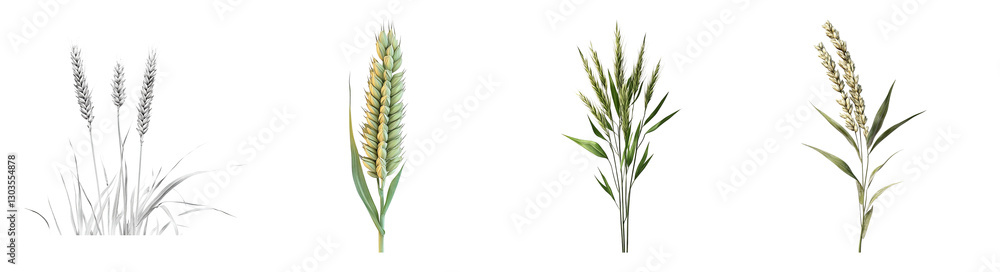 Obraz premium Detailed Illustrations of Ears of Wheat in Various Stages of Growth, PNG bundle collection, Isolated on Transparent Background
