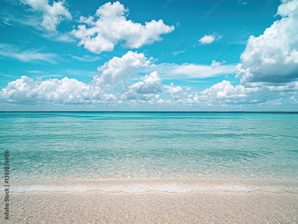 Fototapeta premium Serene Tropical Beach with Crystal Clear Water and Dramatic Cloudy Sky, Ideal for Travel and Nature Themes, Perfect for Relaxation and Escape Imagery